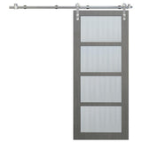 36 in. x 84 in. 4-Lite Driftwood Clear Coat Interior Sliding Barn Door with Round Stainless Steel Hardware Kit - Super Arbor