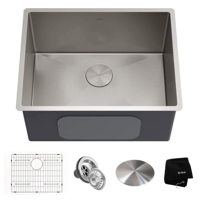 KRAUS Standart PRO 24 in. x 18.5 in. x 12 in. 16-Gauge Undermount Single Bowl Stainless Steel Laundry & Utility Sink, Satin