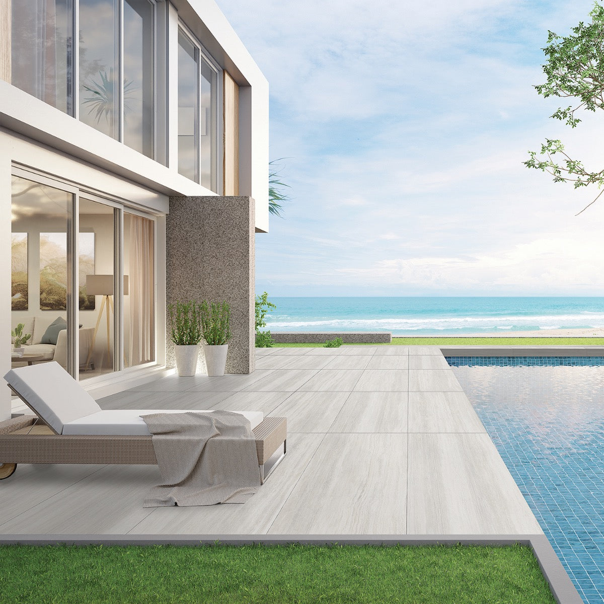 Nashville White 24x48 Matte Porcelain Tile - Travertine Look