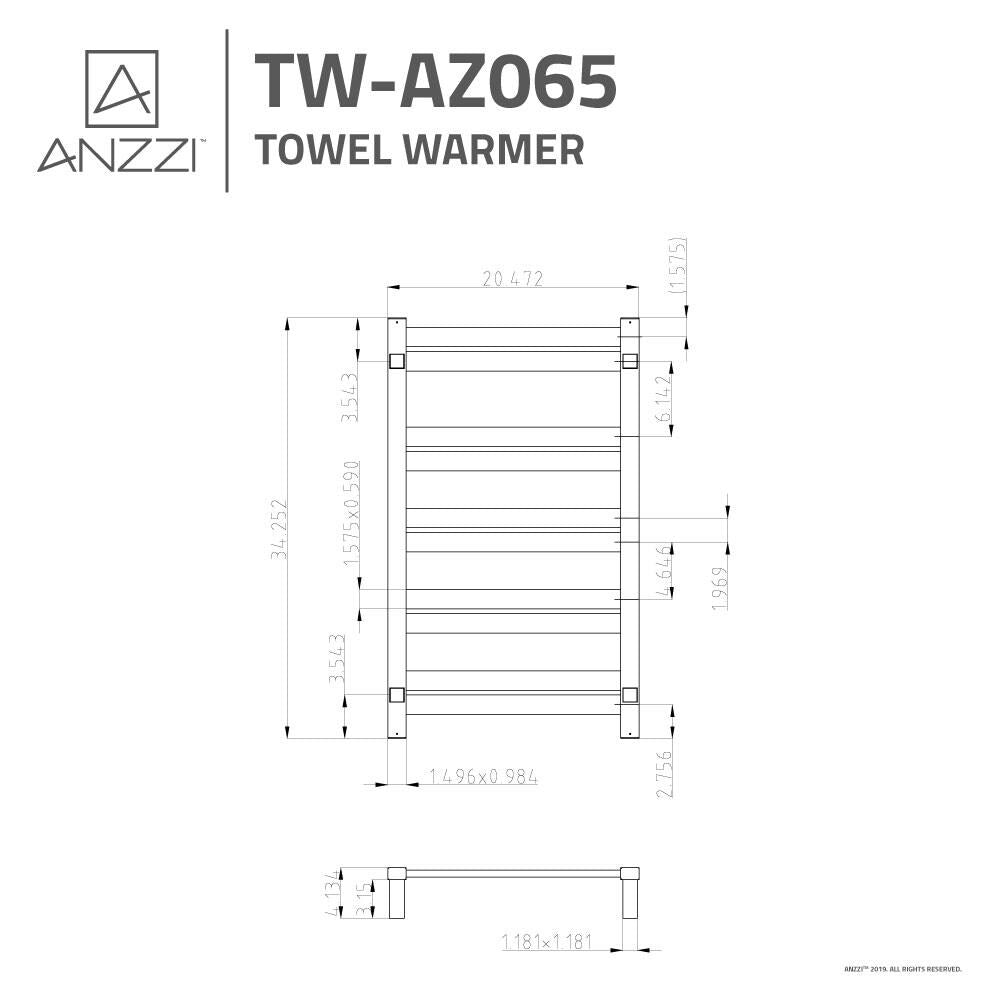 ANZZI Polished Chrome Plug-In Wall-Mount Towel Warmer, 20.47 x 4.134 x 34.25 in