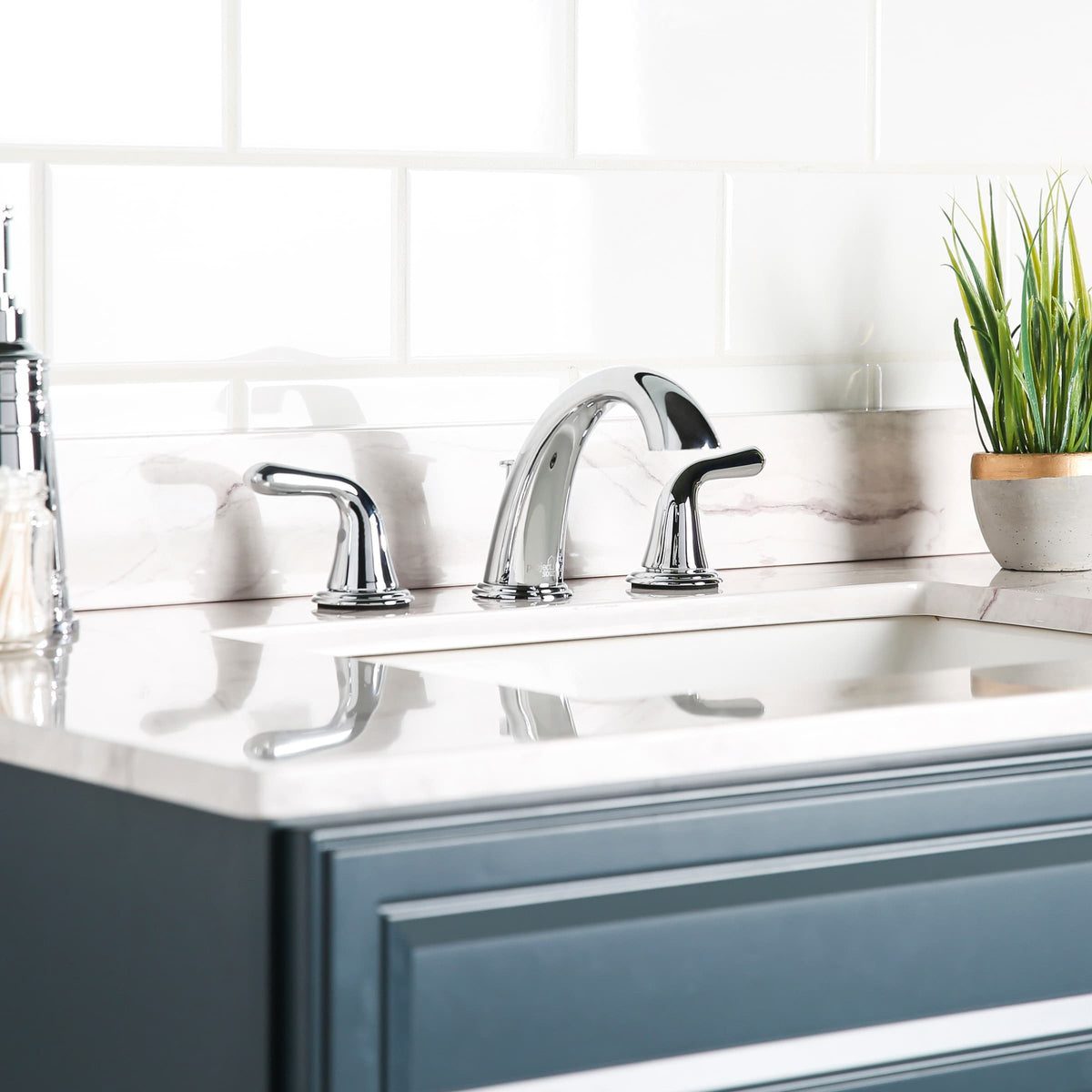 Project Source Dover Chrome 2‑Handle Widespread WaterSense Bathroom Sink Faucet with Drain
