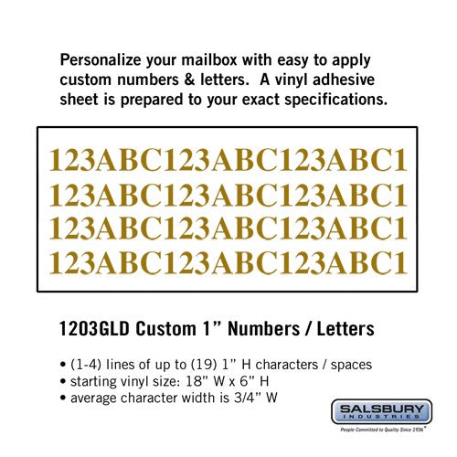 Custom Gold Vinyl Numbers and Letters - Horizontal - 1 Inch High
