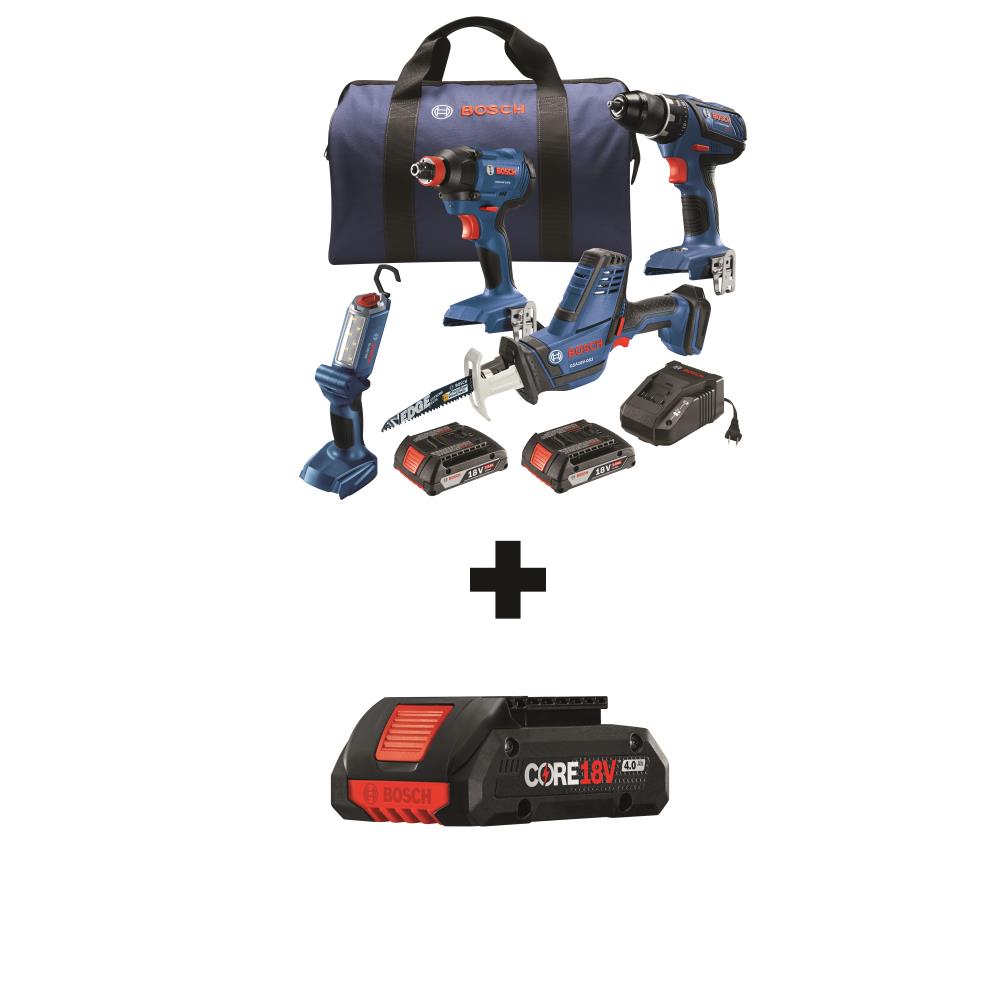 Bosch CORE18V 4-Tool 18-Volt Power Tool Combo Kit with Soft Case, Charger and 3 Batteries