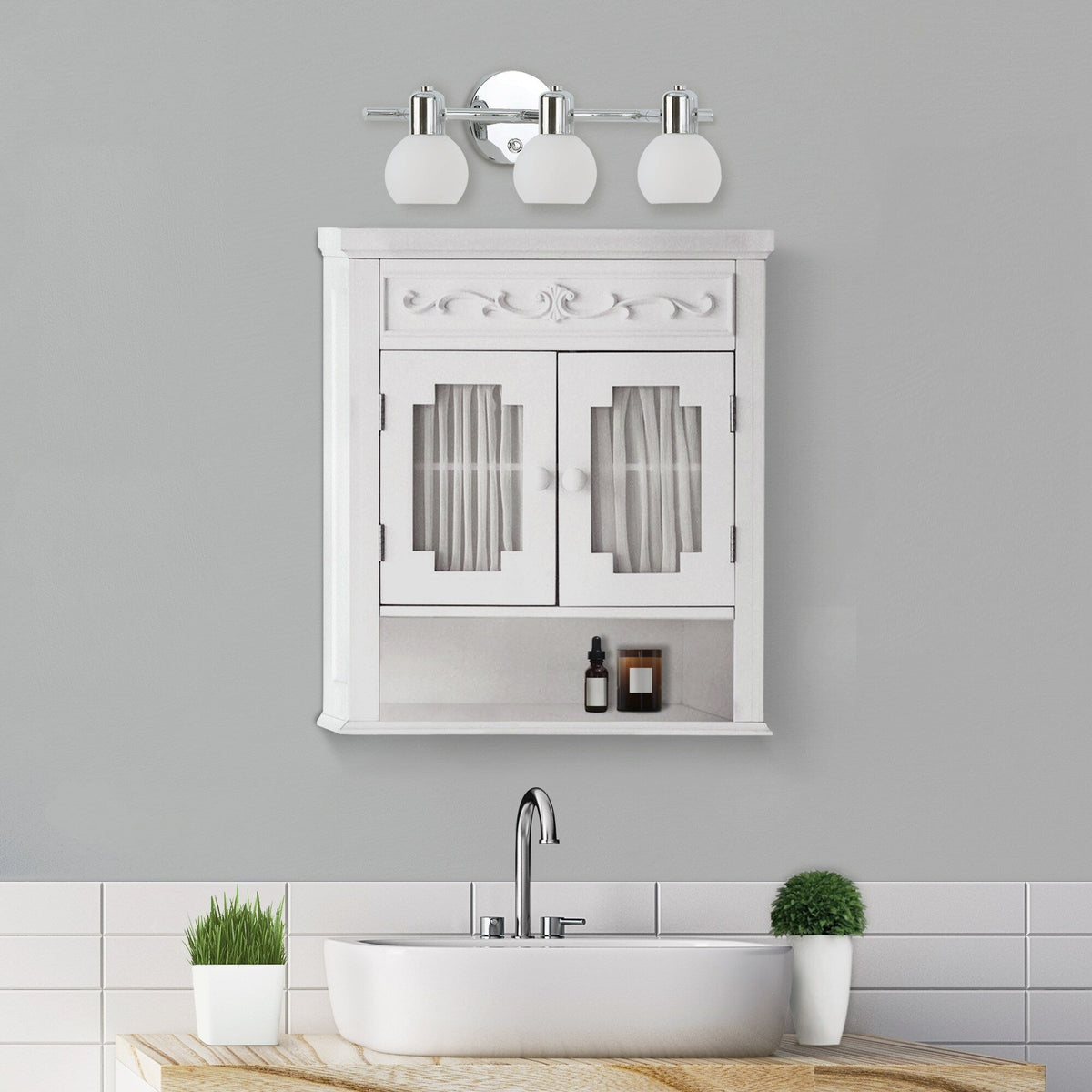 Teamson Home Lisbon 21-in x 24.19-in x 7-in White Bathroom Wall Cabinet