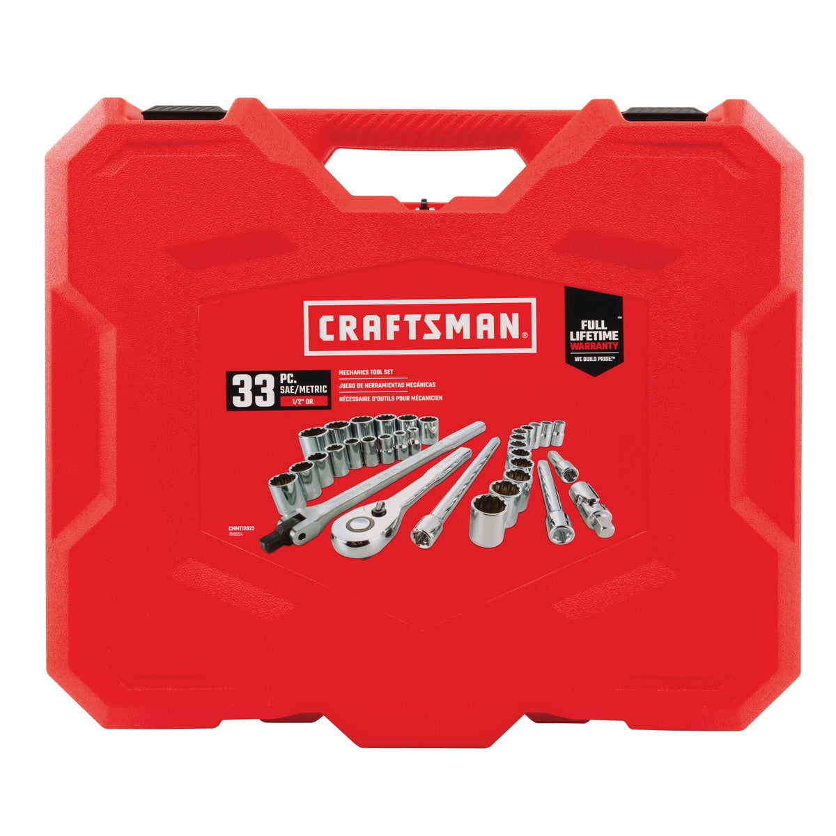 CRAFTSMAN 33-Piece Standard (SAE) and Metric Combination Polished Chrome Mechanics Tool Set, 1/2-in Drive w/ Hard Case