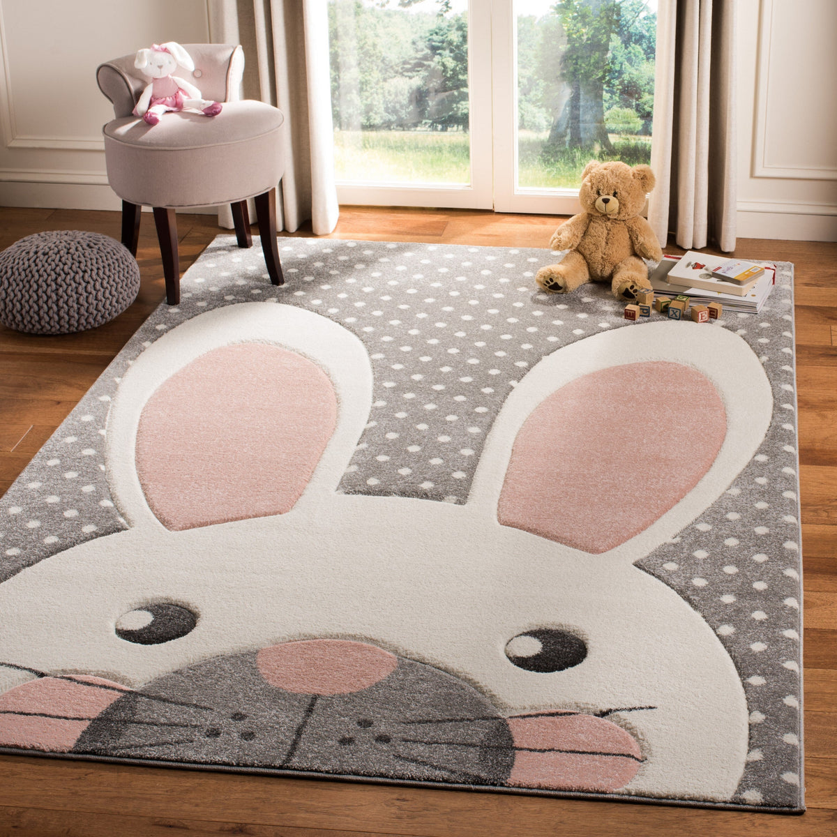 Safavieh Carousel Kids Peek-a-Boo 3-ft x 5-ft Pink/Gray Indoor Kids Throw Rug