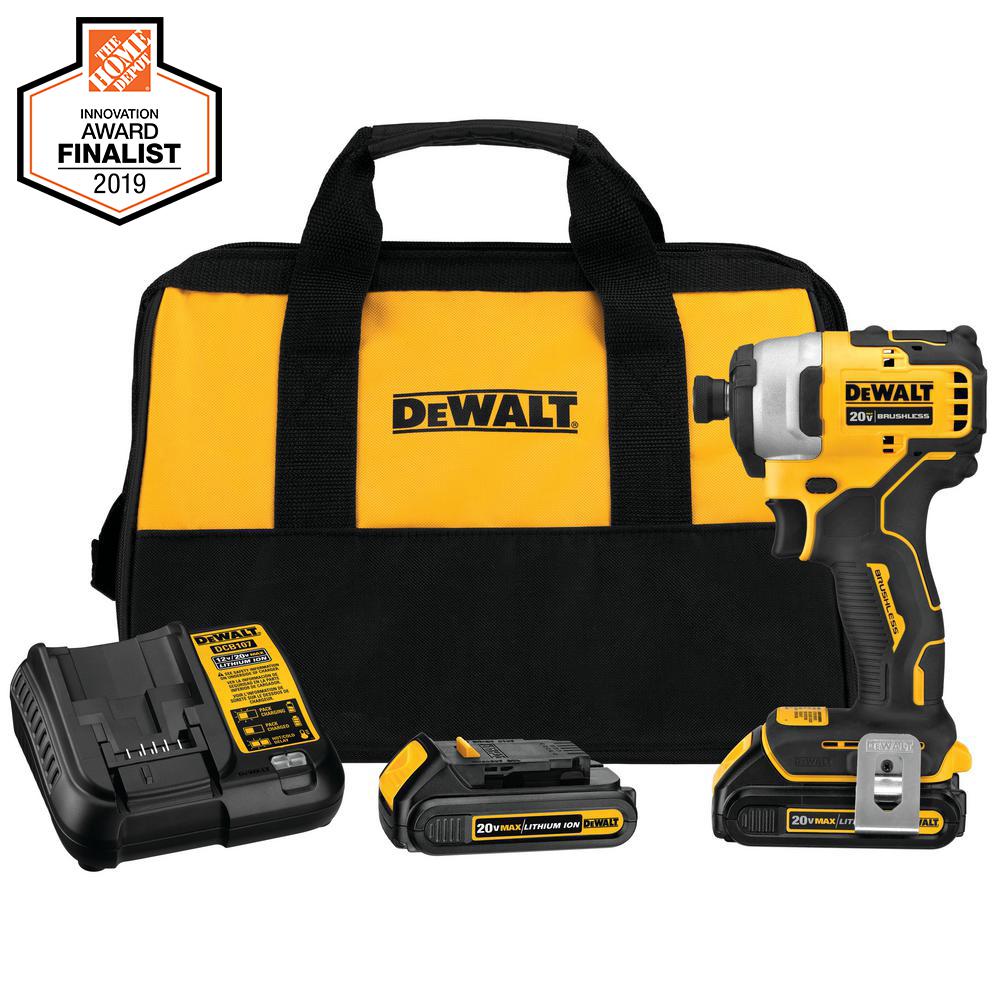 ATOMIC 20-Volt MAX Lithium-Ion Brushless Cordless Compact 1/4 in. Impact Driver with 2 Batteries 1.3 Ah Charger and Bag - Super Arbor