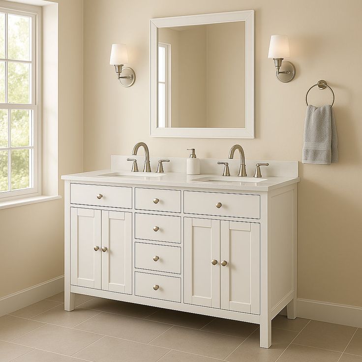 Home Decorators Collection Austen 60-Inch Double Sink Bathroom Vanity with Cultured Marble Top