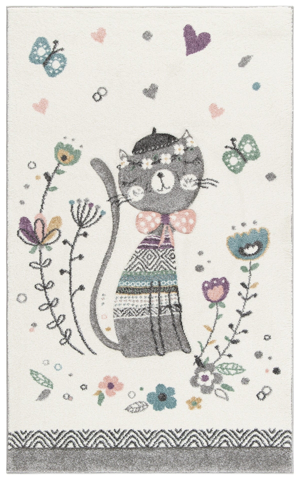 Safavieh Carousel Kids Kitty 3 x 5 Ivory/Pink Indoor Kids Throw Rug