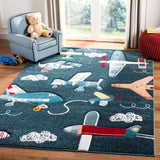 Safavieh Carousel Kids Planes 5'3" x 5'3" Navy/Ivory Square Indoor Kids Area Rug