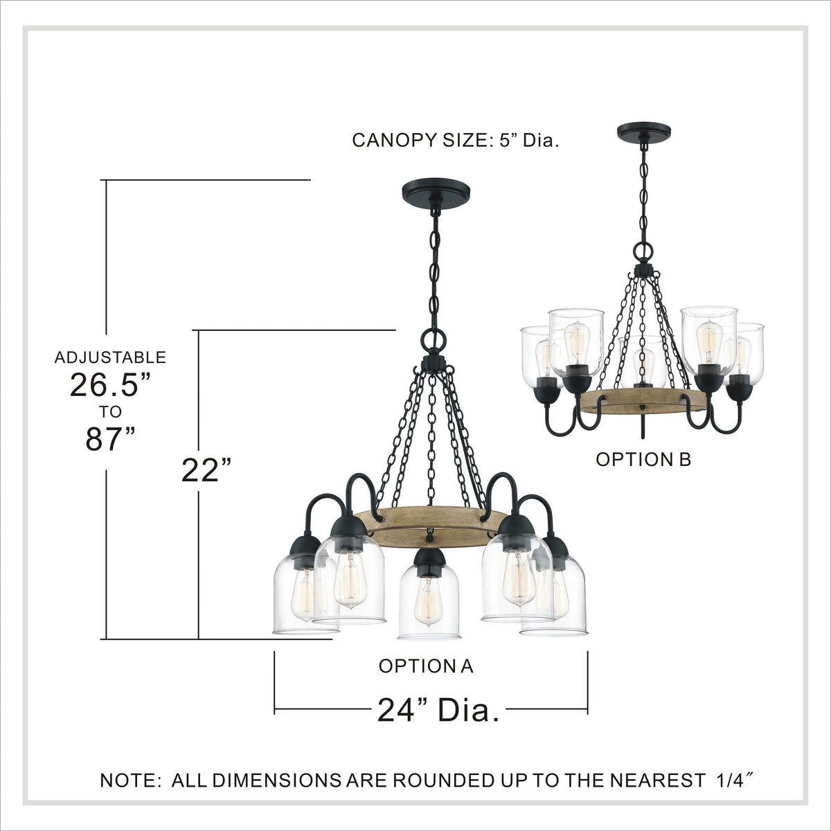 Quoizel Creeksville 5-Light Matte Black with Faux Natural Walnut Farmhouse Antler Chandelier