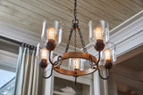 Quoizel Creeksville 5-Light Matte Black with Faux Natural Walnut Farmhouse Antler Chandelier