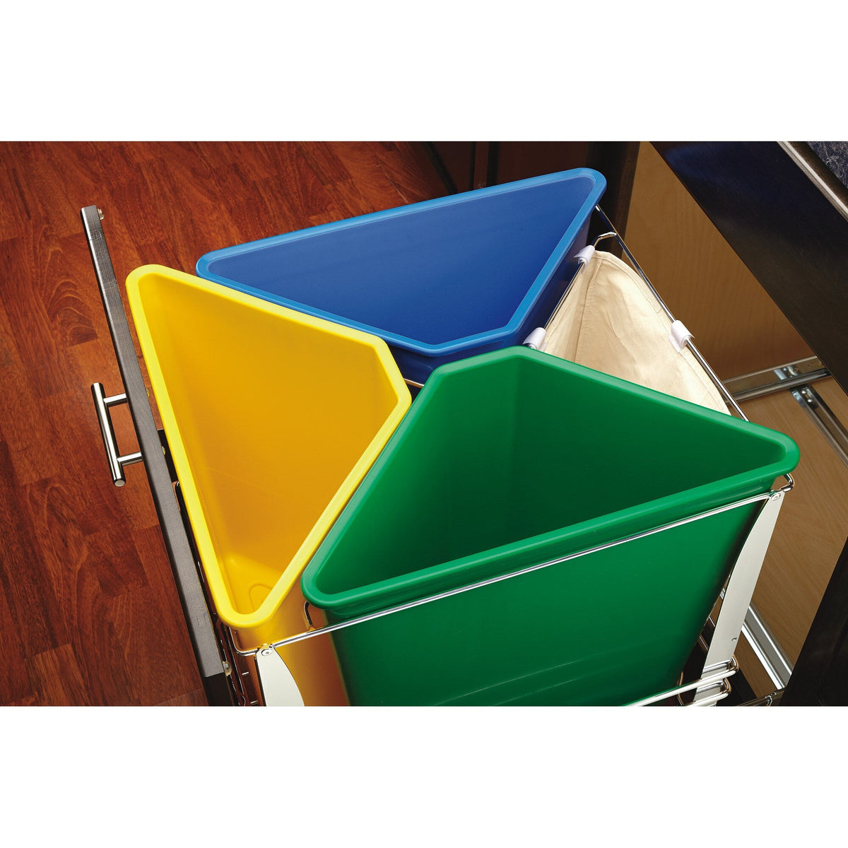 Rev-A-Shelf 25-Quart Plastic Soft-Close Triple Pull-Out Trash Can, Door-Mount, 20-24 in Cabinet Opening
