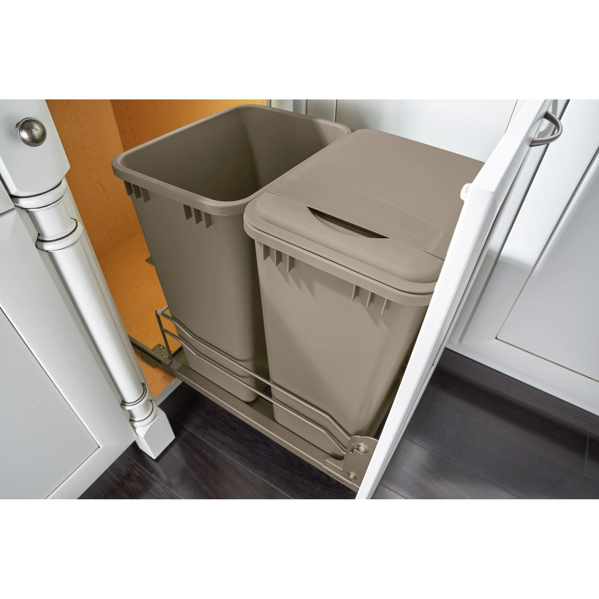 Rev-A-Shelf 50-Quart Plastic Soft-Close Pull-Out Trash Can, Dual Bins, 15–18 in Cabinet