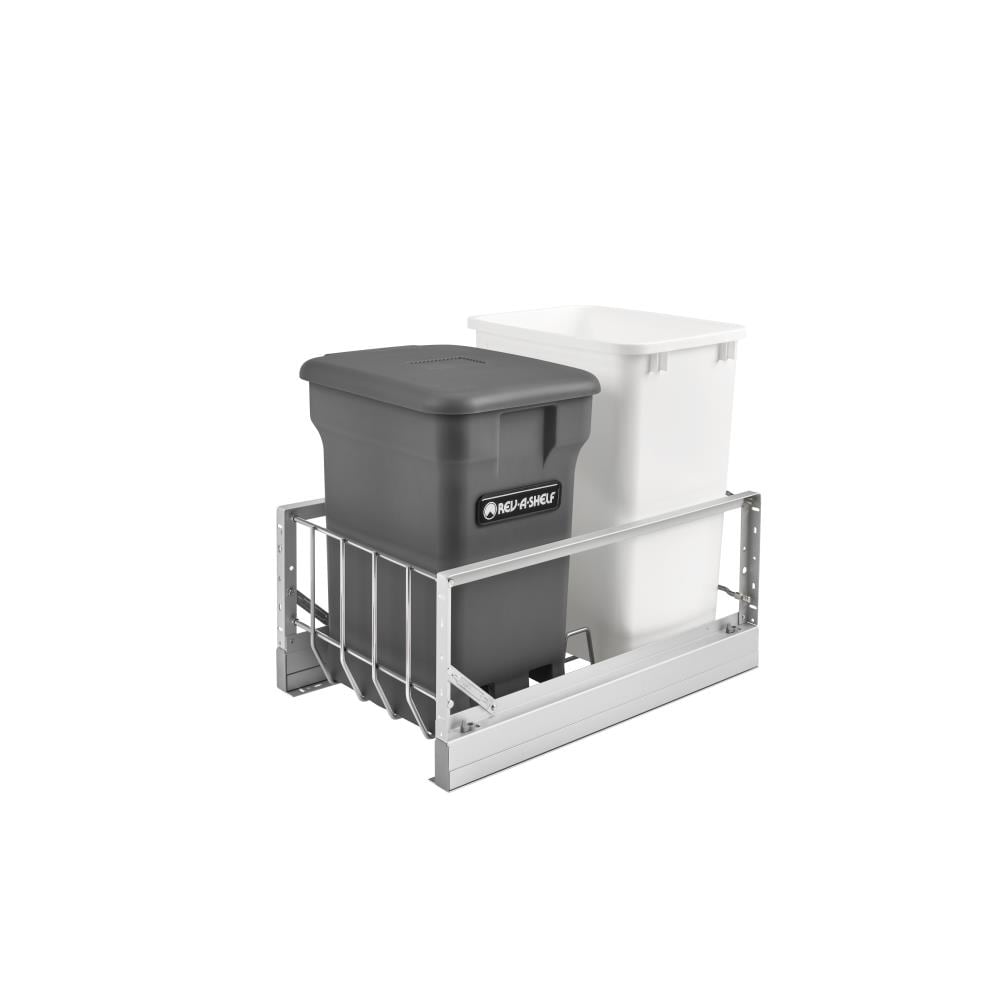 Rev-A-Shelf 35-Quart Plastic Soft-Close Pull-Out Trash and Compost Can Center, Orion Gray/White, 15-in Cabinet