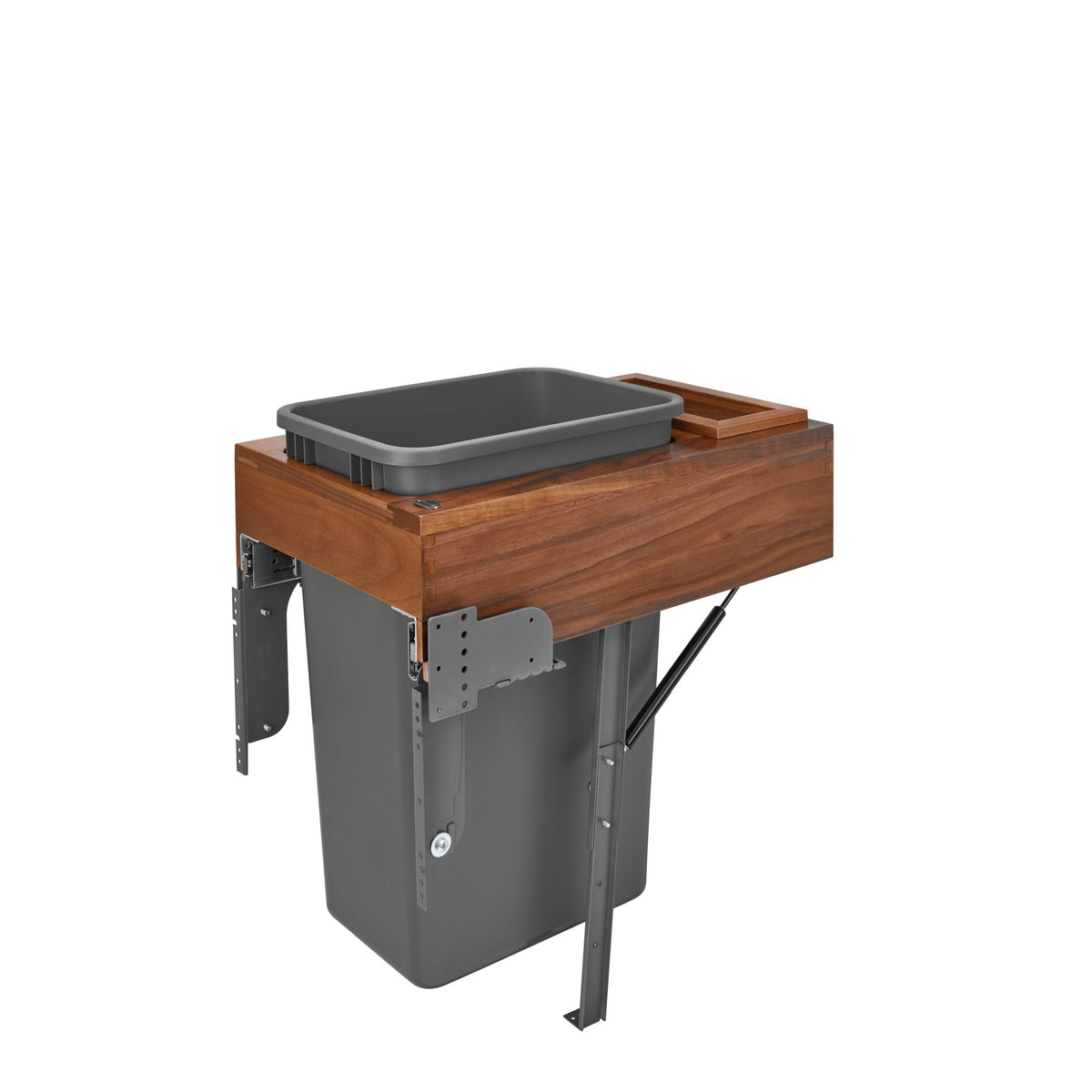 Rev-A-Shelf 50-Quart Plastic Soft-Close Top-Mount Pull-Out Trash Can, Walnut Frame