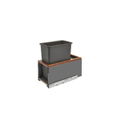 Rev-A-Shelf 30-Quart Plastic Soft-Close Pull-Out Trash Can, Single Bin with Walnut Accent
