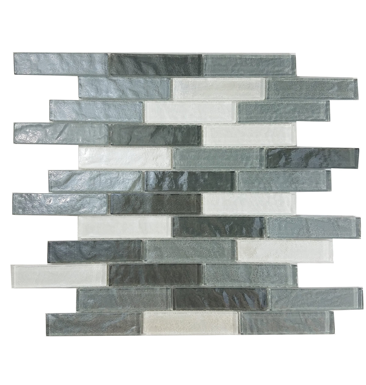 Abolos Geo Whistler gray/ textured 12-in x 12-in Glossy Glass Brick look Linear Mosaic Wall Tile product image