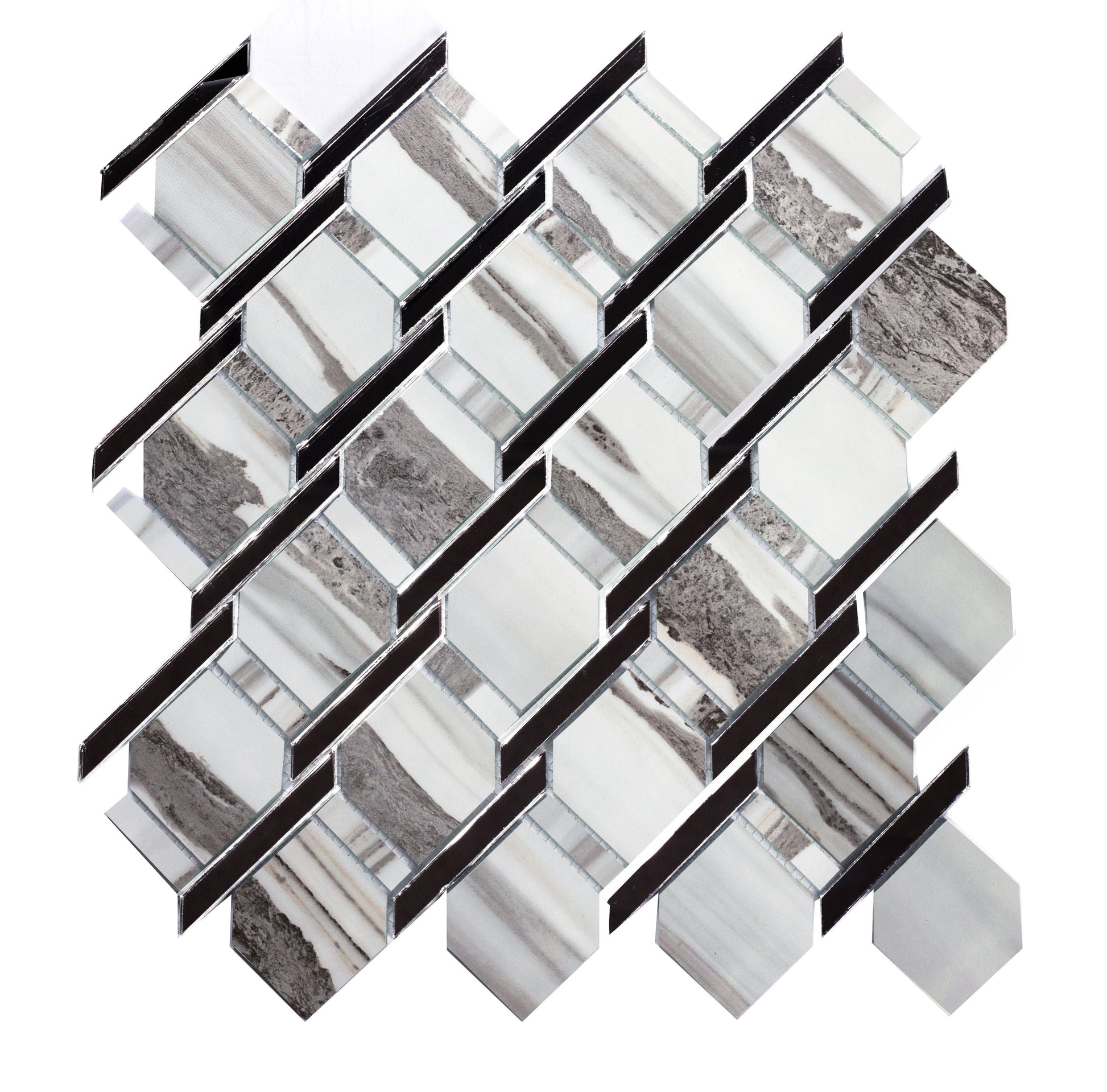 Abolos Musico Urban Corteccia white 12-in x 12-in Multi-finish Glass Patterned Diamond Mosaic Wall Tile product image