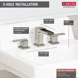 Delta Ara Stainless 2‑Handle Widespread WaterSense Bathroom Sink Faucet with Drain, 4–16 in Centers