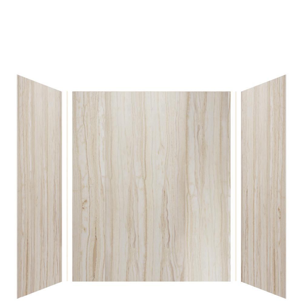 Expressions 48 in. x 48 in. x 96 in. 4-Piece Easy Up Adhesive Alcove Shower Wall Surround in Bianca - Super Arbor