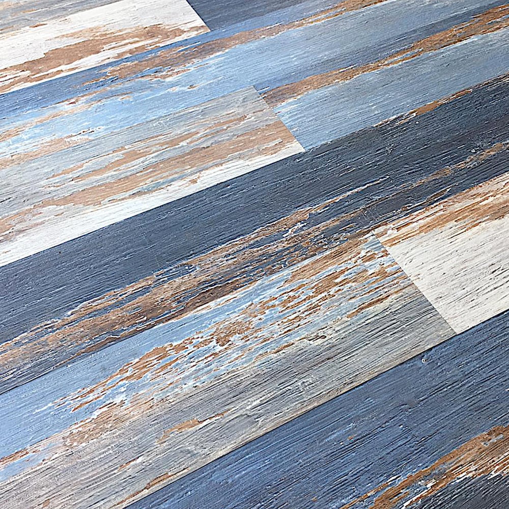 Deco Products COLORS Old Blue Sea Aged Painted Wood Luxury Vinyl Plank Sample, 6 in x 6 in, 8-mil Wear Layer