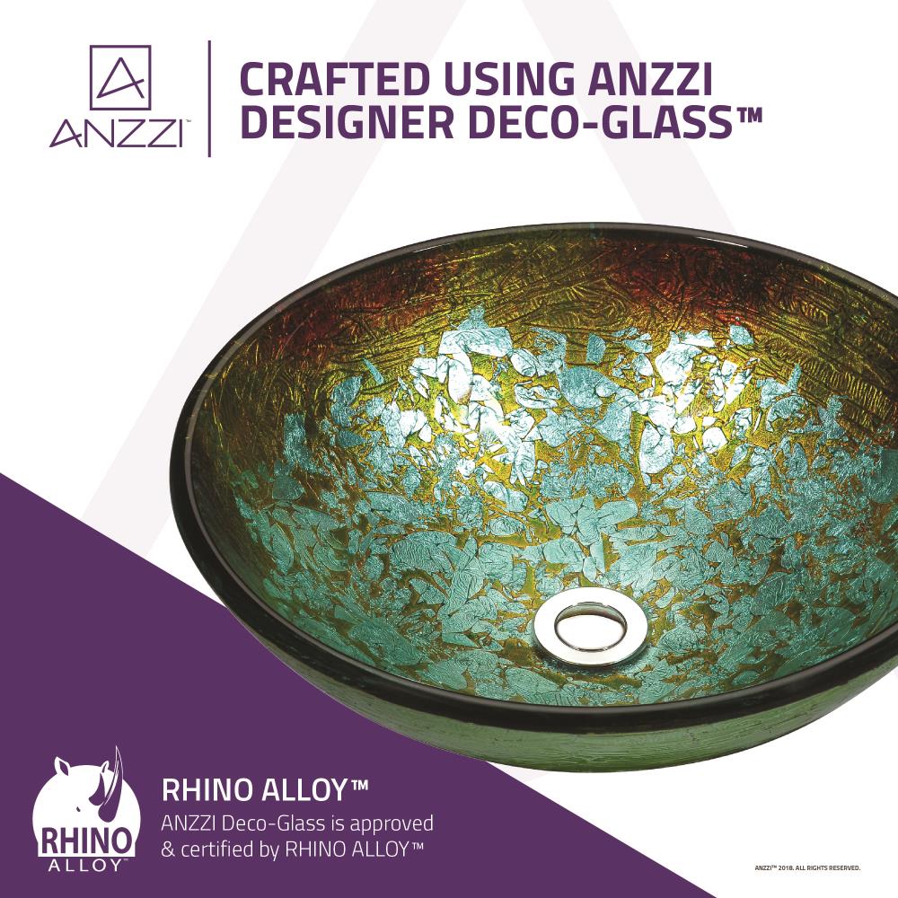 ANZZI Tara Deco-Glass Vessel Sink in Glacial Blaze, Round 16.5 in. x 5.7 in. with Drain