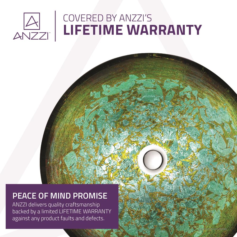 ANZZI Tara Deco-Glass Vessel Sink in Glacial Blaze, Round 16.5 in. x 5.7 in. with Drain