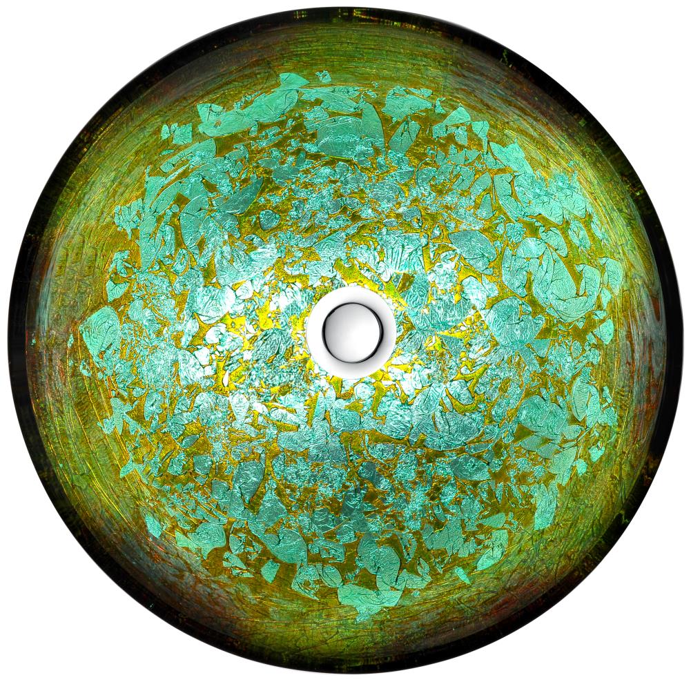 ANZZI Tara Deco-Glass Vessel Sink in Glacial Blaze, Round 16.5 in. x 5.7 in. with Drain
