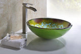 ANZZI Tara Deco-Glass Vessel Sink in Glacial Blaze, Round 16.5 in. x 5.7 in. with Drain
