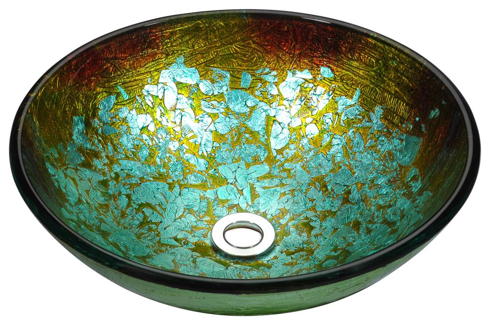 ANZZI Tara Deco-Glass Vessel Sink in Glacial Blaze, Round 16.5 in. x 5.7 in. with Drain