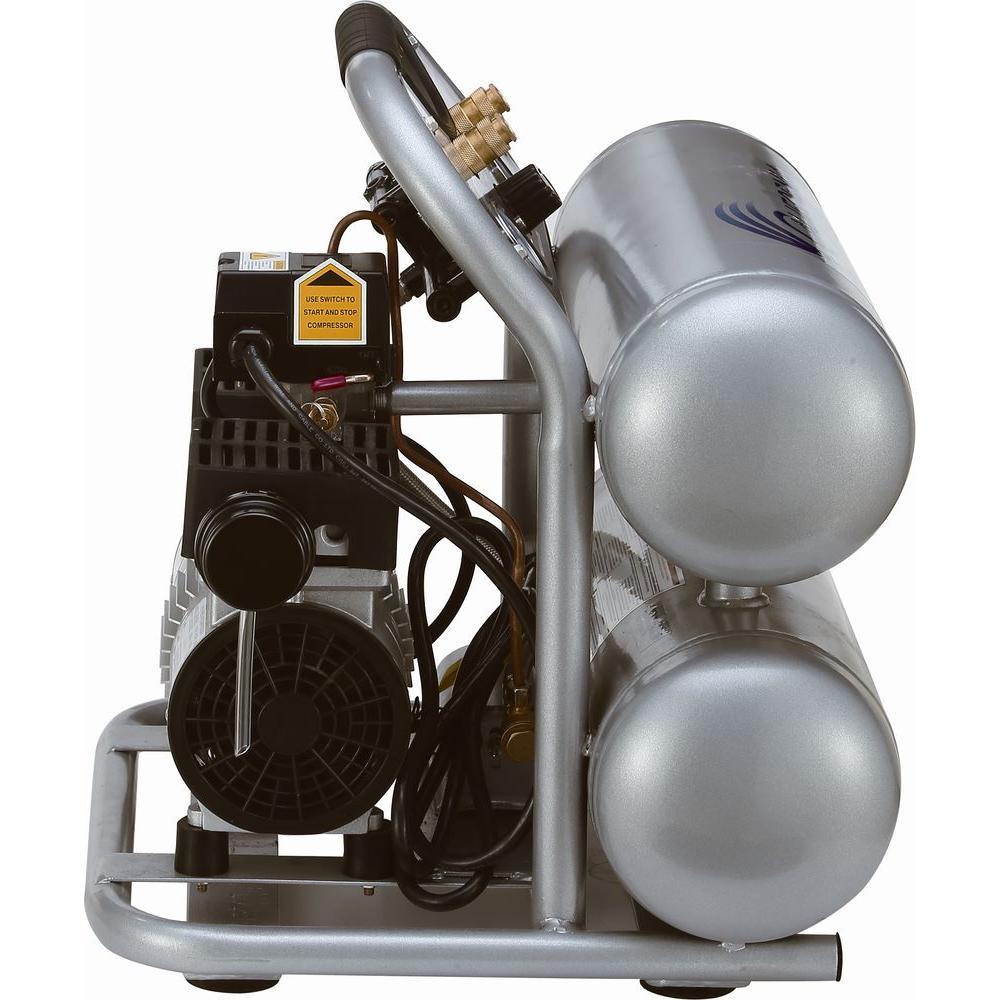 4610S Ultra Quiet and Oil-Free 1.0 HP, 4.6 Gal. Steel Twin Tank Electric Portable Air Compressor - Super Arbor