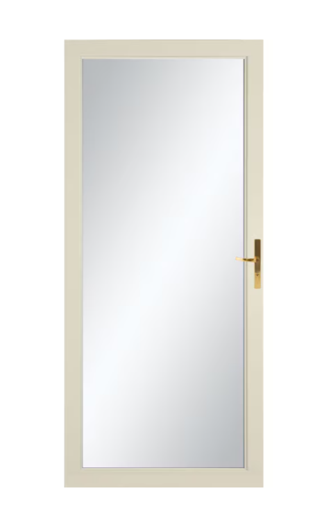 LARSON Williamsburg 36-in x 81-in Almond Full-view Interchangeable Screen Aluminum Storm Door with Polished Brass Handle