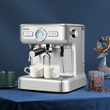 2-Cup Stainless Steel Semi-Auto Espresso Machine Maker with Milk Frother Wand