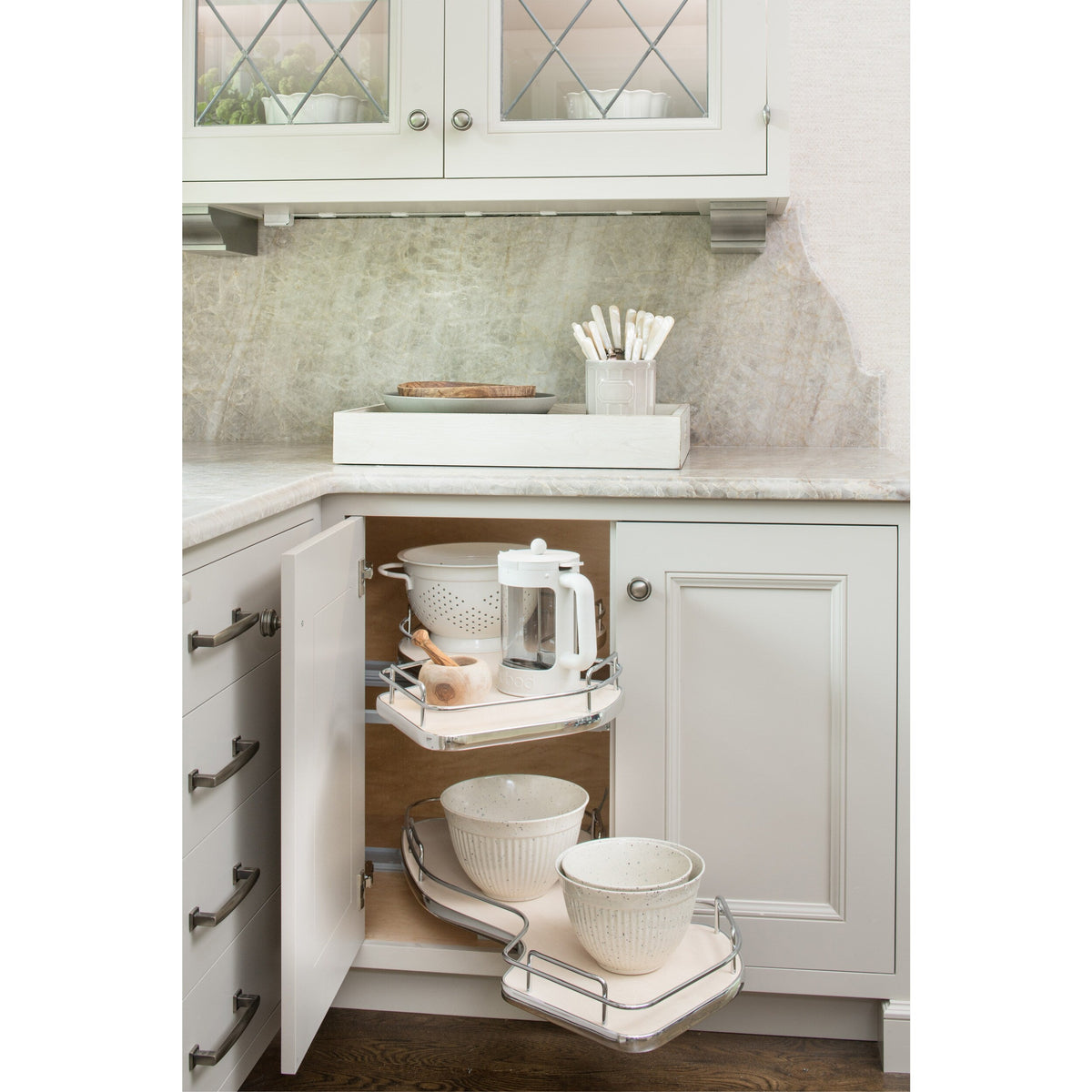 Rev-A-Shelf Cloud 37.63-in W x 24.44-in H 2-Tier Blind Corner Cabinet Pull-Out Organizer, Maple