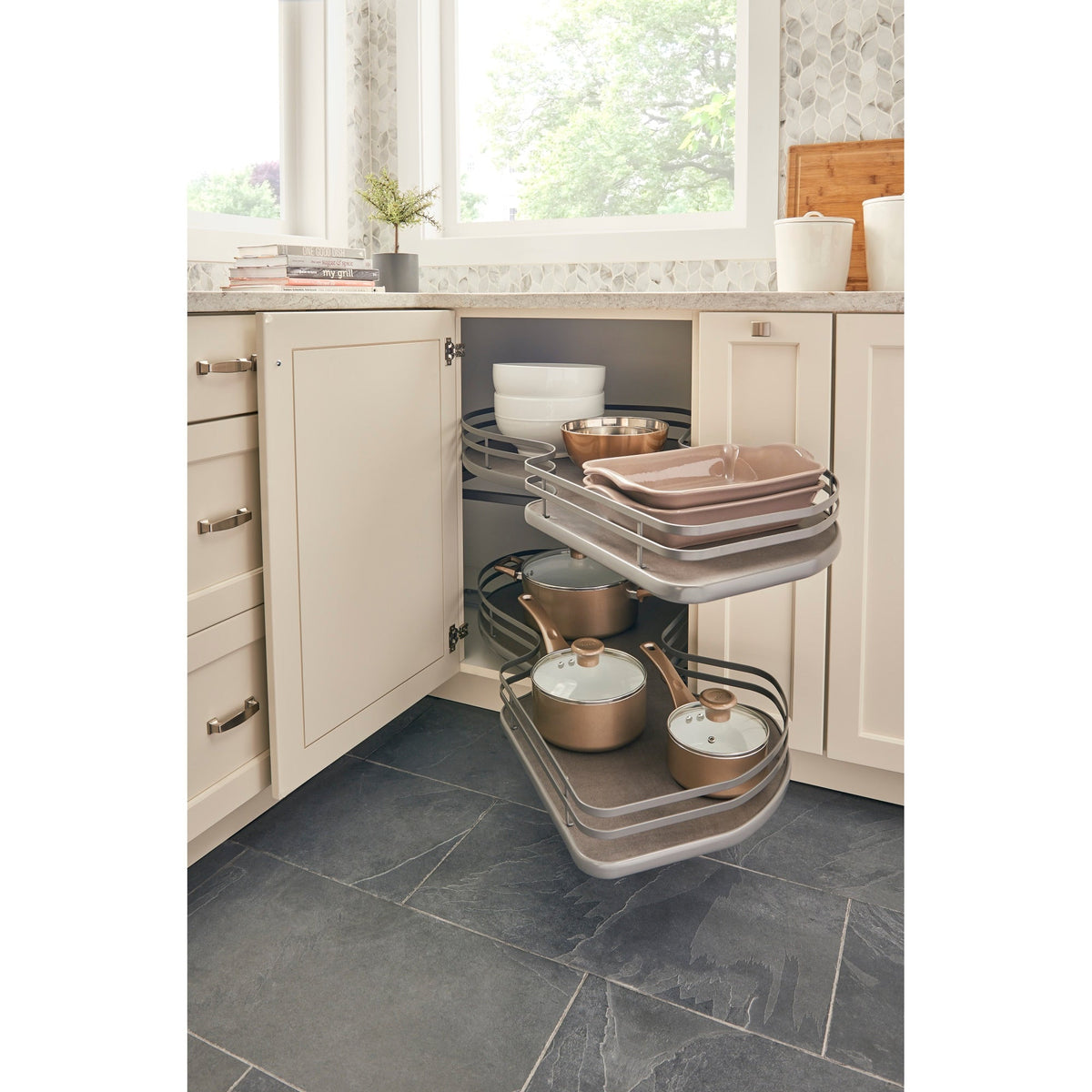 Rev-A-Shelf Cloud 33-in W x 24.5-in H 2-Tier Blind Corner Cabinet Pull-Out Organizer, Orion Gray