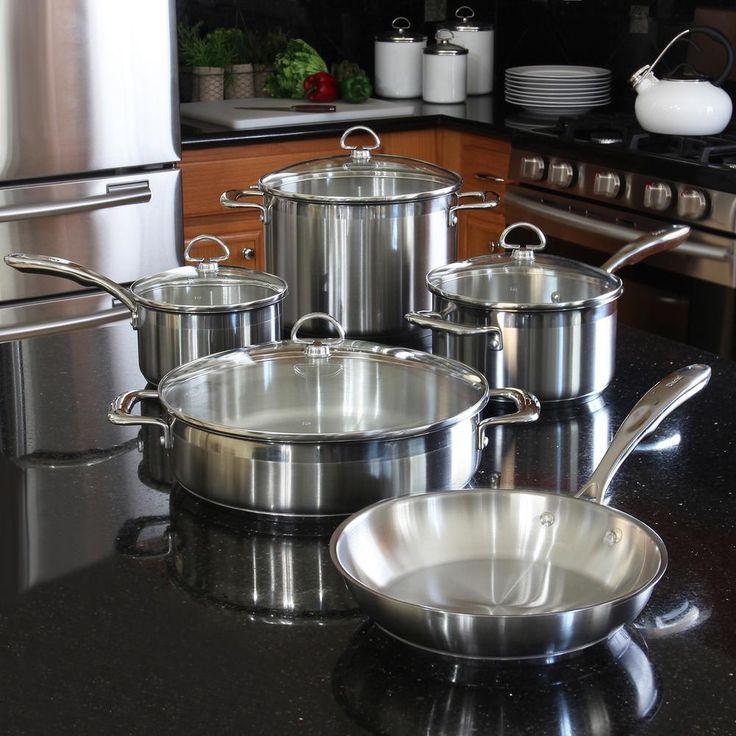 Induction 21 Steel 9-Piece Stainless Steel Cookware Set in Brushed Stainless Steel
