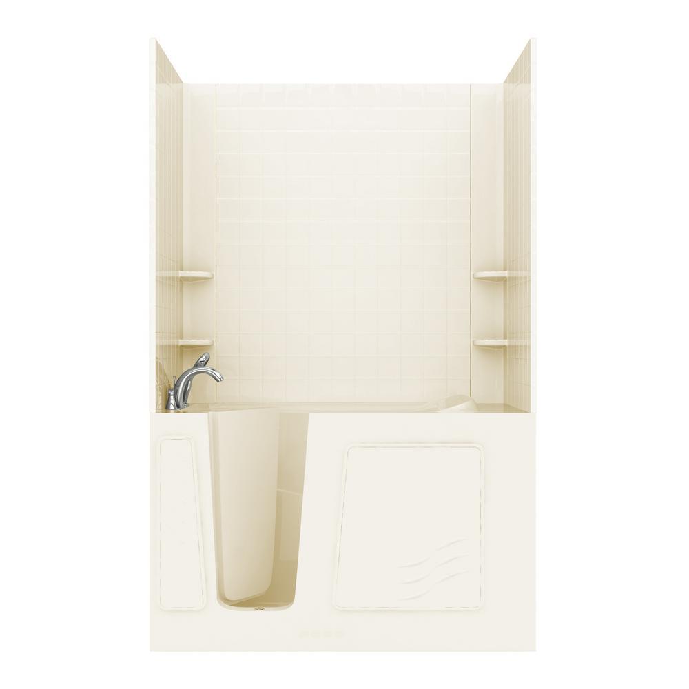 Rampart Nova Heated 5 ft. Walk-in Whirlpool and Air Bathtub with 6 in. Tile Easy Up Adhesive Wall Surround in White - Super Arbor