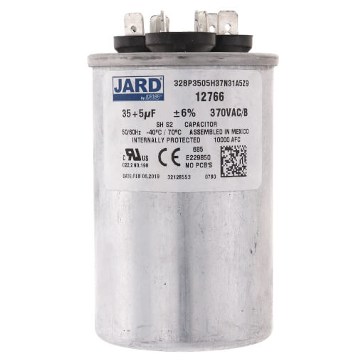 Jard 12766 capacitor - front view (Voltage: 370V; MFD: 35/5)