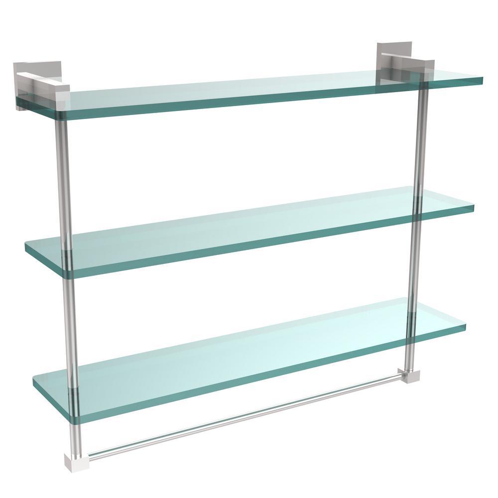 Montero 16 in. L  x 18 in. H  x 6-1/4 in. W 3-Tier Clear Glass Bathroom Shelf with Towel Bar in Satin Chrome - Super Arbor