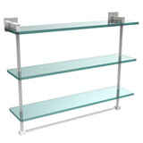 Montero 16 in. L  x 18 in. H  x 6-1/4 in. W 3-Tier Clear Glass Bathroom Shelf with Towel Bar in Satin Chrome - Super Arbor