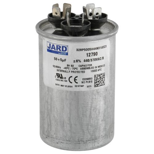 Jard 12790 capacitor - front view (Voltage: 440/370V; MFD: 50/5)