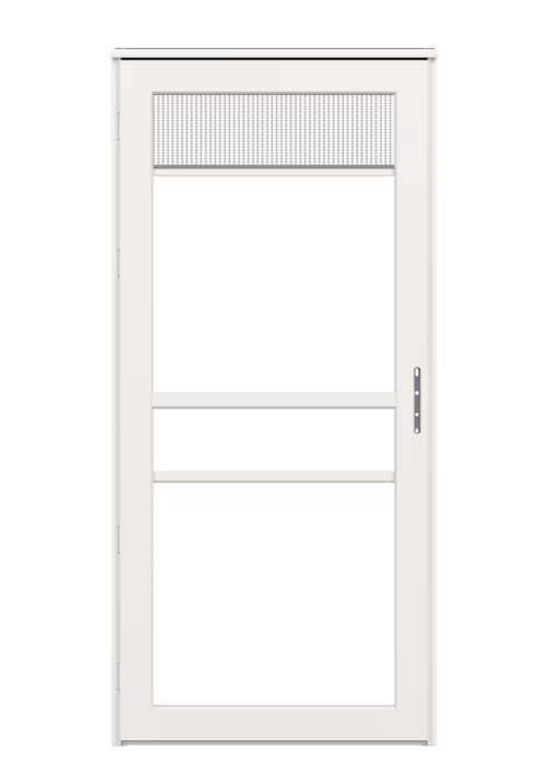 LARSON Platinum 36-in x 81-in White Linen Full-view Retractable Screen Aluminum Storm Door Right-Hand Outswing