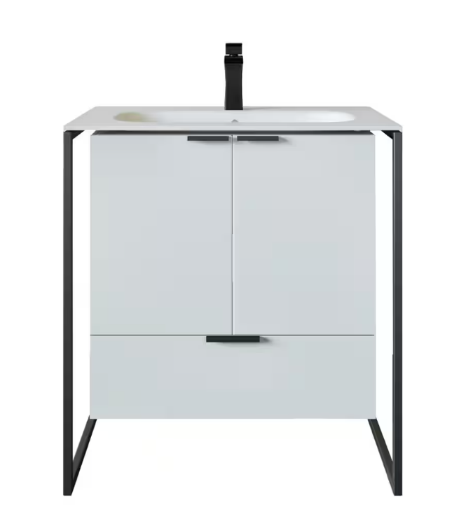 Moma 24 in. W x 18 in. D x 33.4 in. H Bathroom Vanity in White with White Solid Surface Top with White Sink