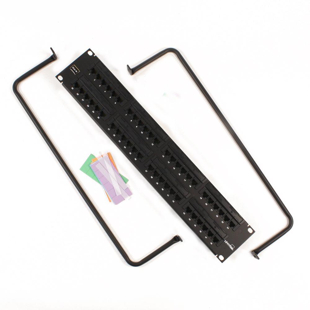 48-Port eXtreme Cat 6+ Flat 110-Style 2RU Patch Panel with Cable Management Bar, Black - Super Arbor