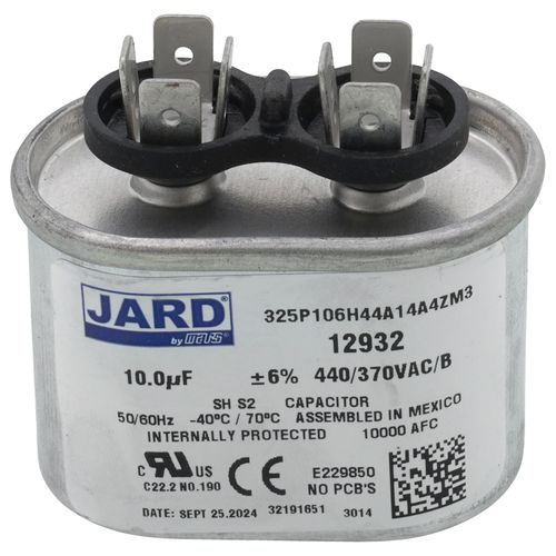 Jard 12932 capacitor - front view (Voltage: 440v; MFD: 10)