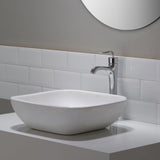 KRAUS Elavo Soft Square Ceramic Vessel Bathroom Sink in White, 18.1 x 16.1 x 5.5 in