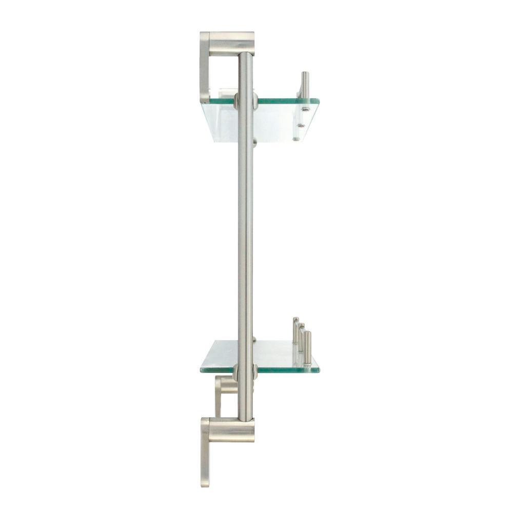 Oval 14.75 in. W Double Glass Wall Shelf with Pre-Installed Rails in Satin Nickel - Super Arbor