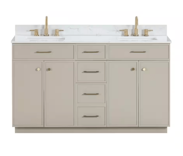 Marcote 60 in W x 20 in D x 35 in H Double Sink Bath Vanity in Greige With Engineered Volakas Marble Vanity Top
