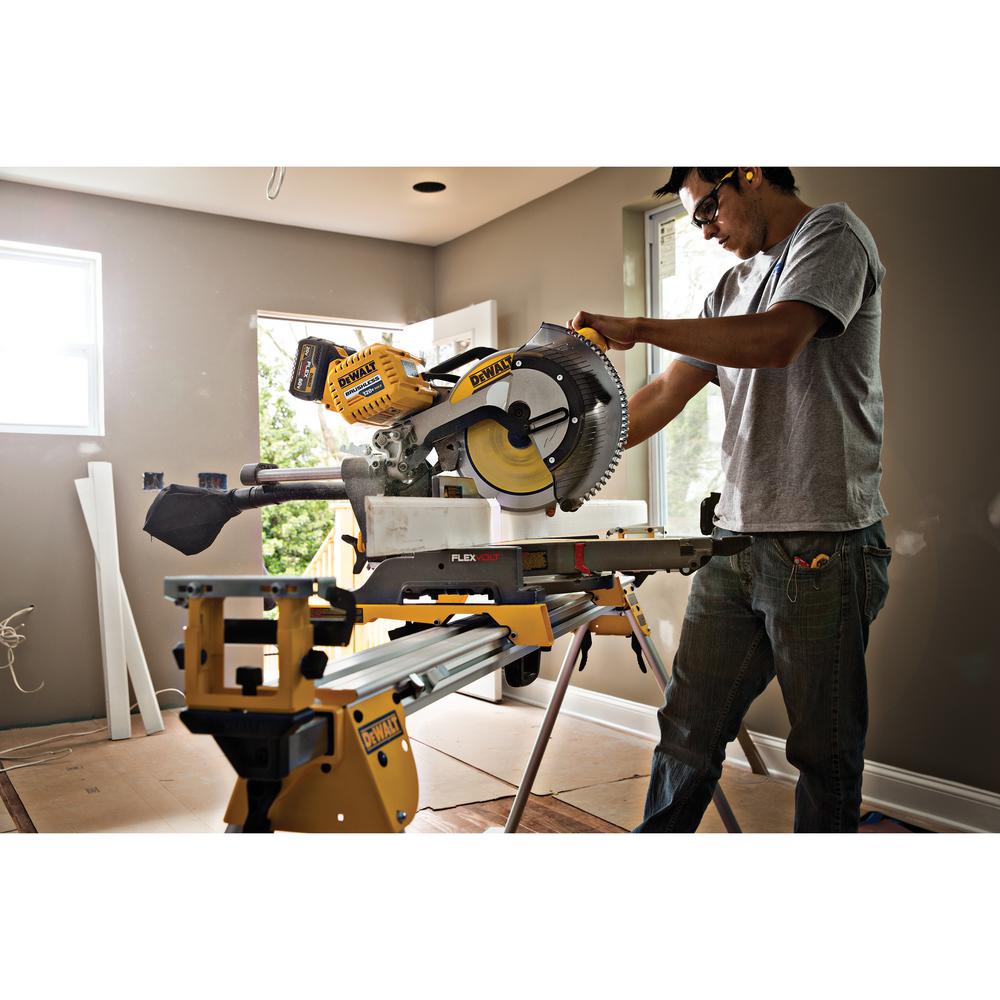 FLEXVOLT 120-Volt MAX Lithium-Ion Cordless Brushless 12 in. Sliding Miter Saw w/ (2) Batteries and Bonus Rolling Stand - Super Arbor